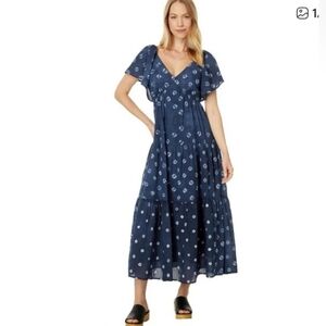 Madewell Shibori Devyn Flutter Tie Die Navy Maxi Dress Size 8